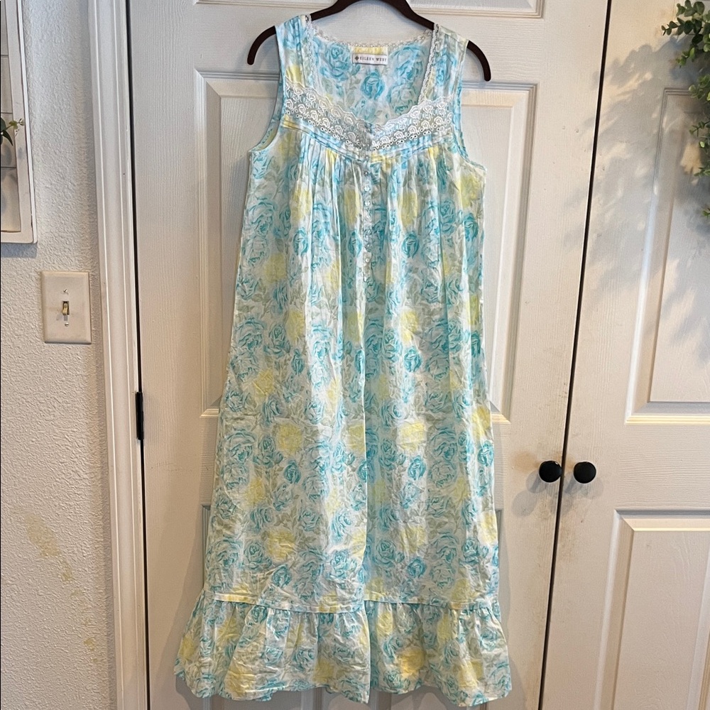 Eileen West Blue and Yellow Floral Nightgown